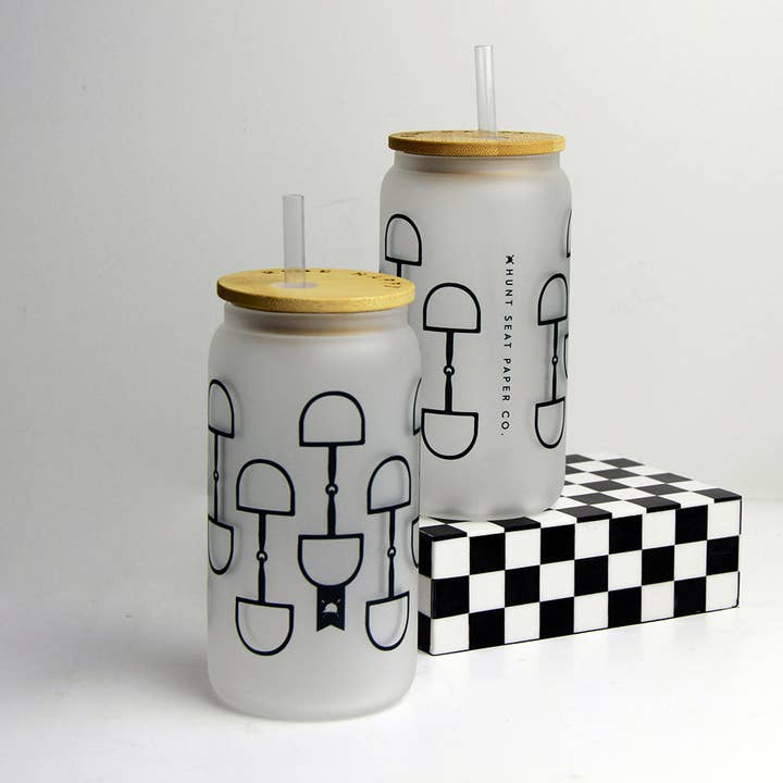 D-Ring Glass Tumbler with Bamboo Lid and Straw for wholesale by Hunt Seat Paper Co.