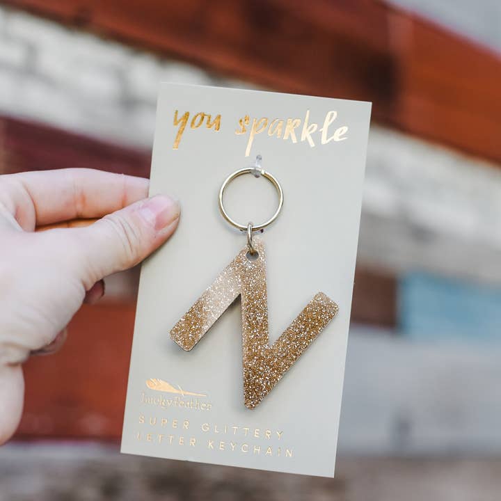 Lucky Feather - Wholesale Keychain - Women's - Glitter Keychain - Letter - N2
