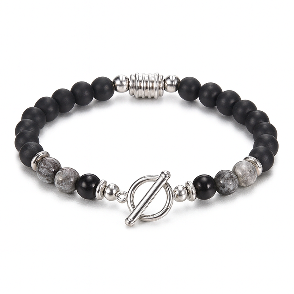 Gemscape UK – wholesale Jewellery – Men's – Men’s Matte Black Beaded Bracelet Stainless Steel Accent2