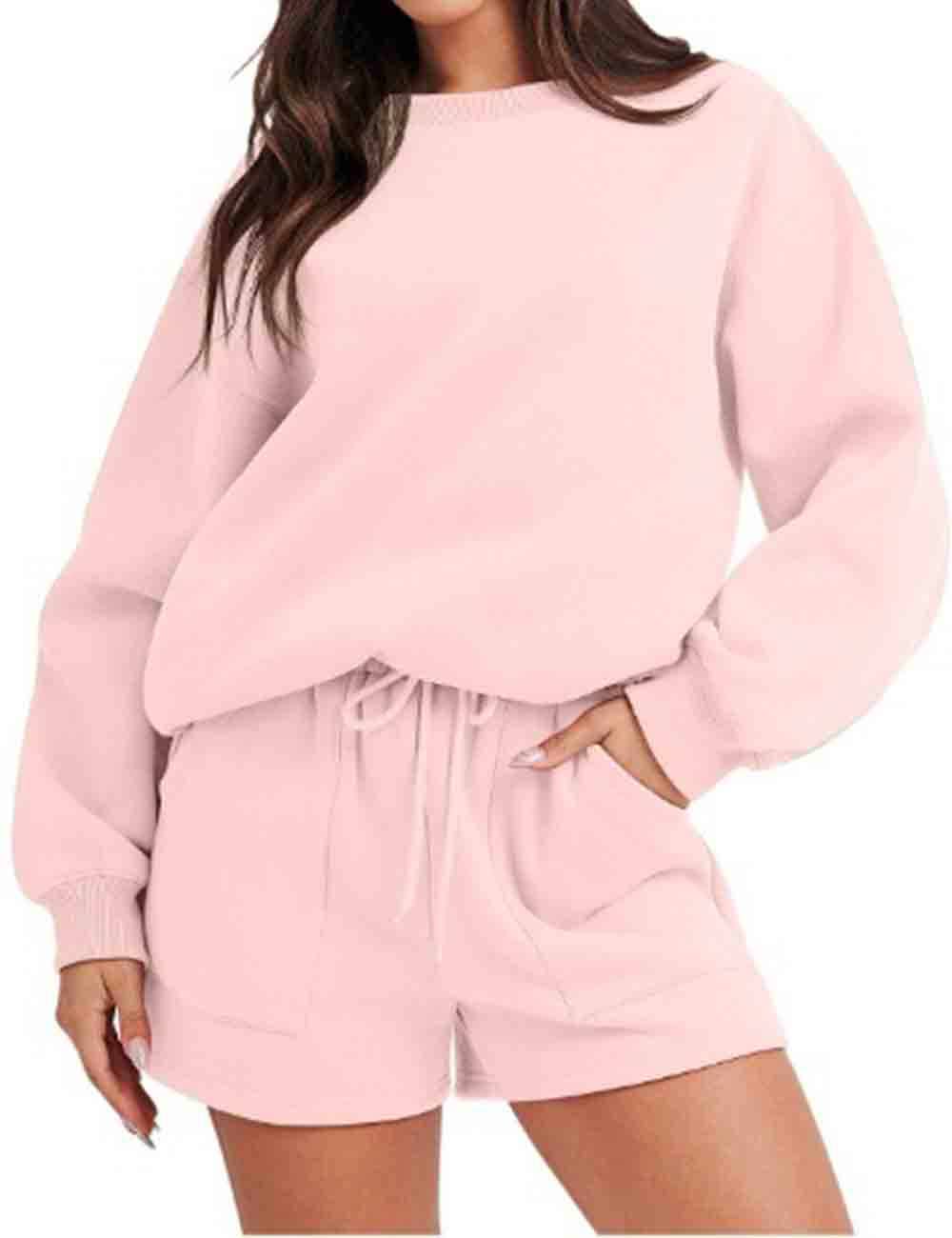 Sweetkama - Wholesale Lounge Set - Women's - Ladies Solid Color Long Sleeves Sweatshirt & Shorts Set5