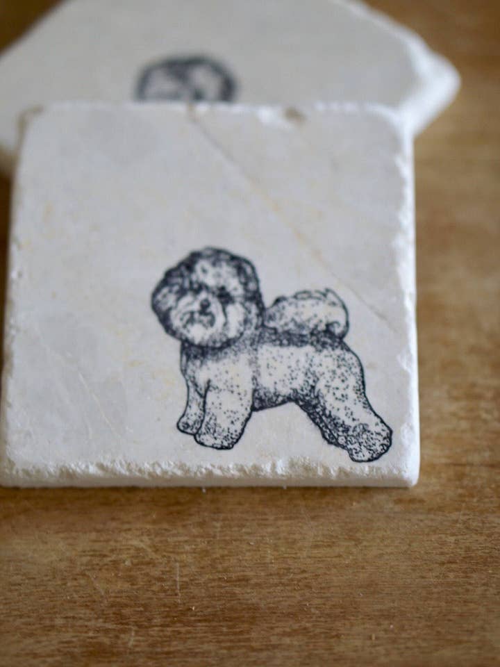 Porta-copos Bichon Frise por atacado de Lace, Grace & Peonies Marble Coasters