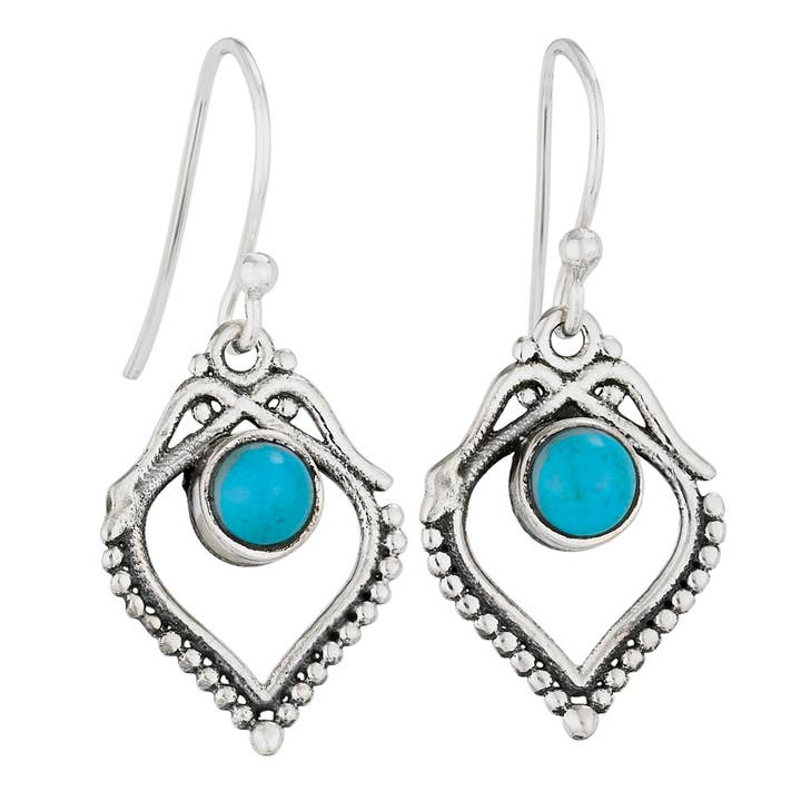 Brincos Pendentes Abertos em Prata de Lei e Turquesa Sugaree por atacado de Tiger Mountain Jewelry