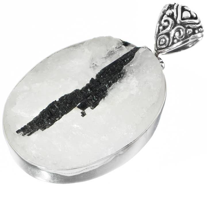 Ciondolo in argento 925 con tormalina nera, quarzo rutilato e drusa, 4,8 cm. per la vendita all'ingrosso da parte di FifiRose