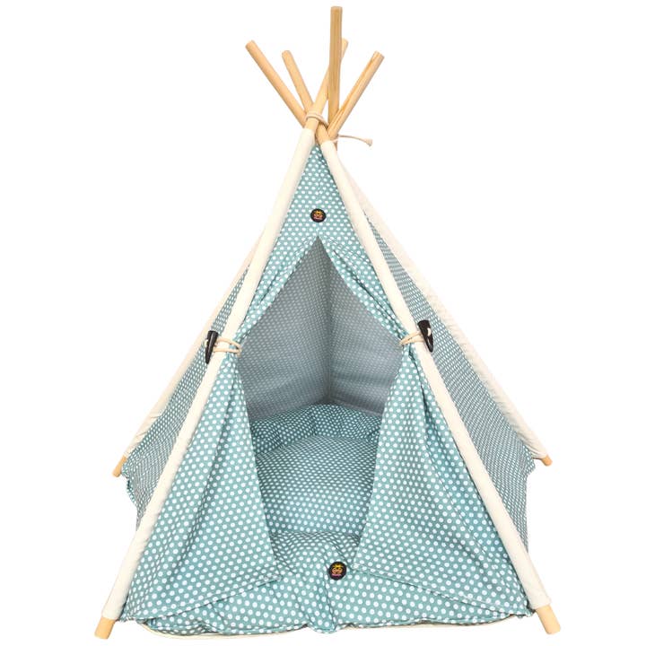 Green Polka Dog Teepee Tent for wholesale by Pebblina