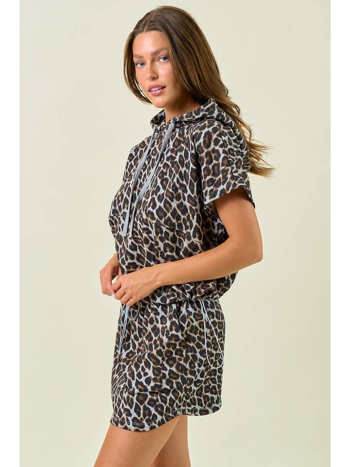 Doe and Rae - Wholesale Hoodie - Women's - LEOPARD TERRY DRAWSTRING OVERSIZED HOODIE - 45251T2