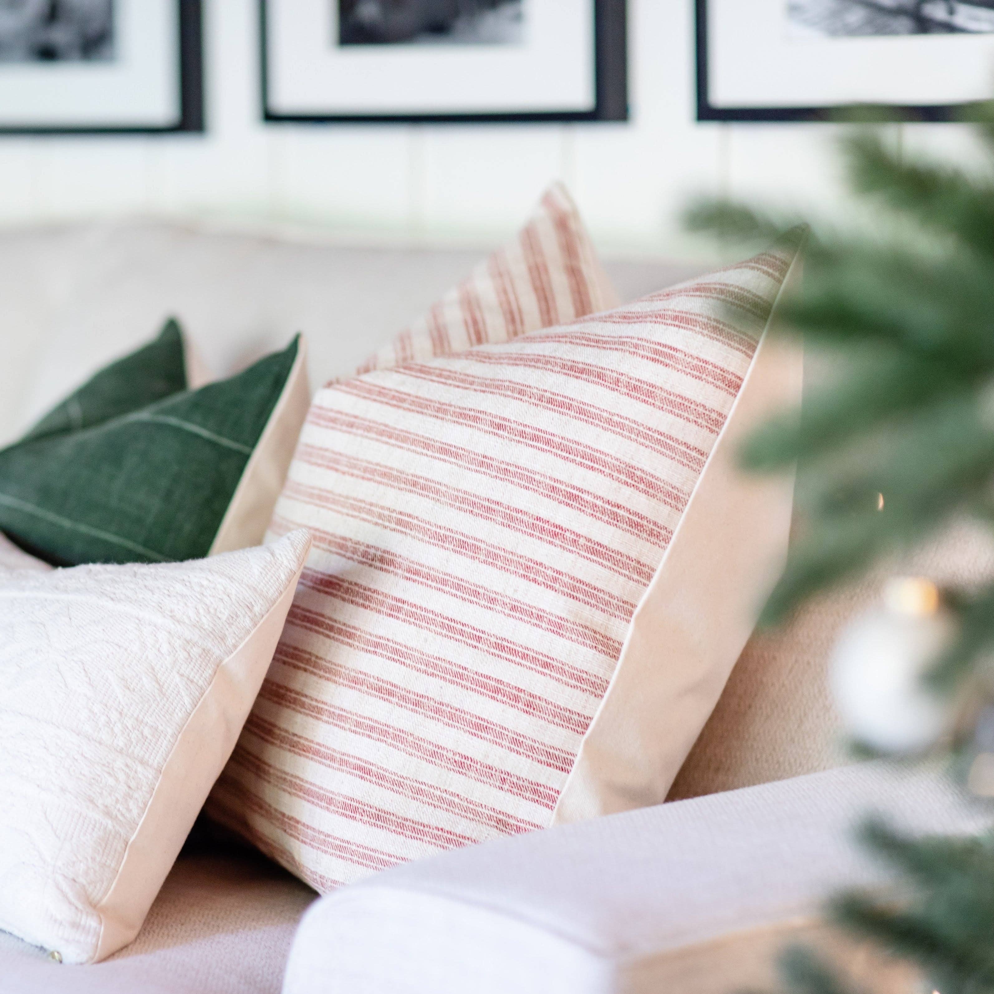 Linen & Ivory - Wholesale Throw Pillow Cover - HOLLY || Vintage Red Ticking Pillow Cover5