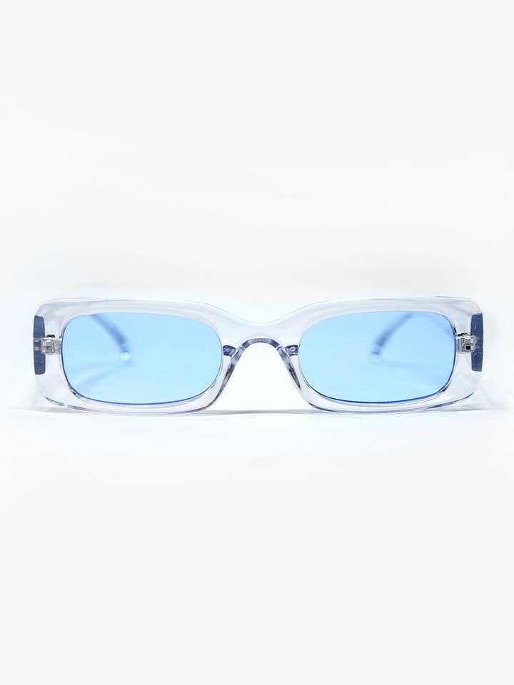 Gafas de sol transparentes rectangulares con lentes de humo azul para venta al por mayor de Q2—All Orders:Free Duties for the US,UK,and Canada