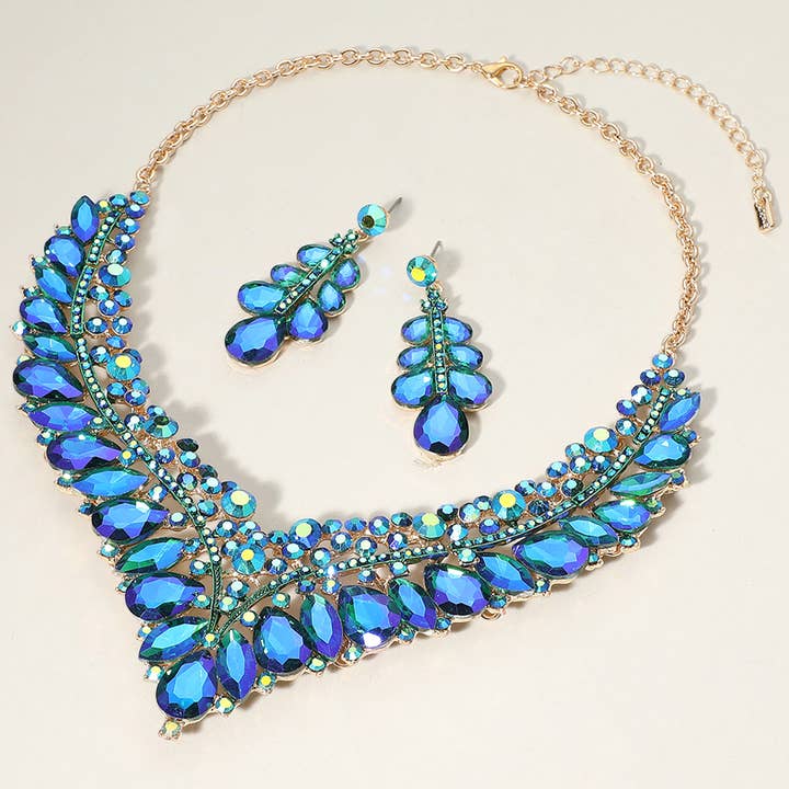 Sensibling Corp. - Wholesale Jewelry Set - Teardrop Marquise Round Stone V Shaped Evening Necklace23