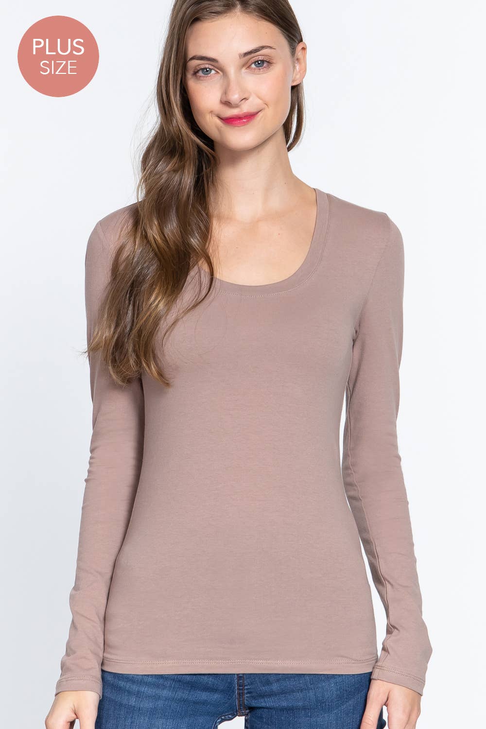 Active Basic | Active USA - Wholesale Knit Top - Women's - [PLUS SIZE] Long Sleeve Scoop Neck Top13