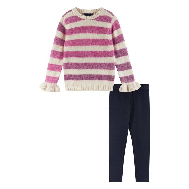 Beige Kids Striped Oatmeal Sweater & Legging Set | Purple Ombre for wholesale on Faire