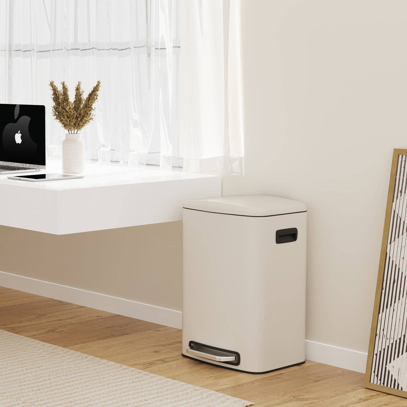 39F Inc. - Wholesale Trashcan/Trash Bin - 13 Gallon White Steel Kitchen Trash Can - Foot Pedal7