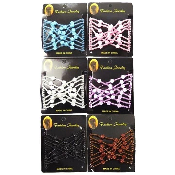 Cap Zone - Wholesale Hair Clip - Women's - Flower Gem Beads Elastic Magic Comb Clip Hair Claw