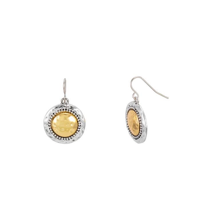 caroldauplaisejewelry - Wholesale Dangle Earrings - Ruby Rd. - Two-tone Metal Disc Drop Earrings