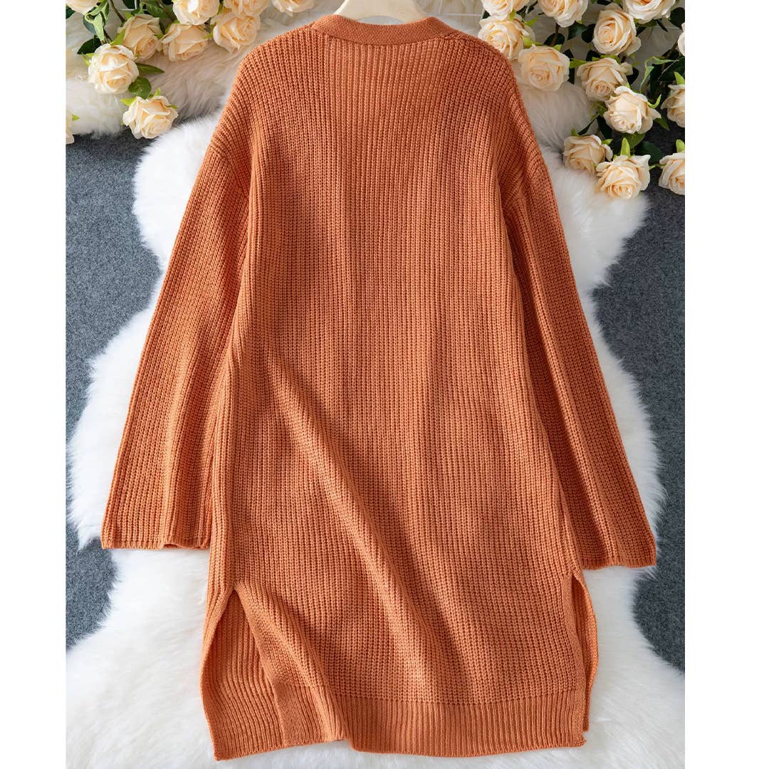 arancia Maglione Lungo a Maglia Grossa Casual a Tinta Unita MMY271 in vendita all'ingrosso su Faire3