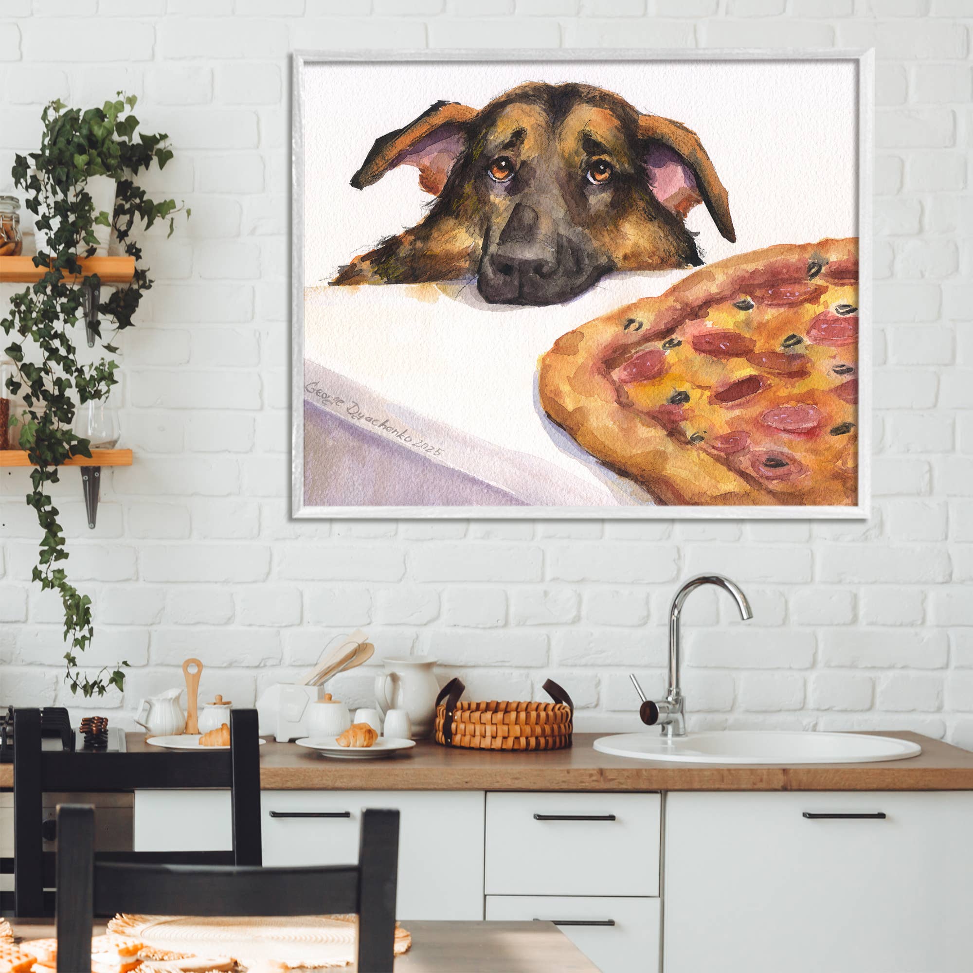 Stupell Industries - Wholesale Wall Sign - German Shepherd with Pizza - Framed Wall Art6