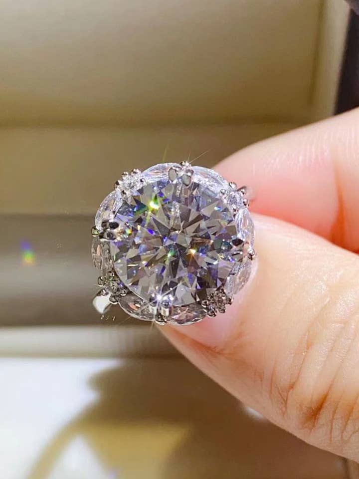 5 Carat Brilliant Round Cut Moissanite Platinum Over Pure Sterling Silver Ring for wholesale by Sparkala