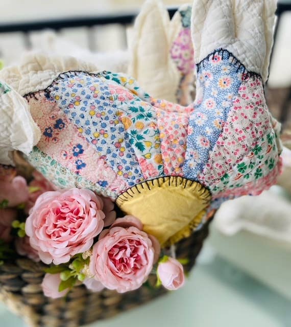 A Gnome on the Roam - Wholesale Decorative Tabletop Object - Vintage Fabric Easter Bunnies made from upcycled quilts11