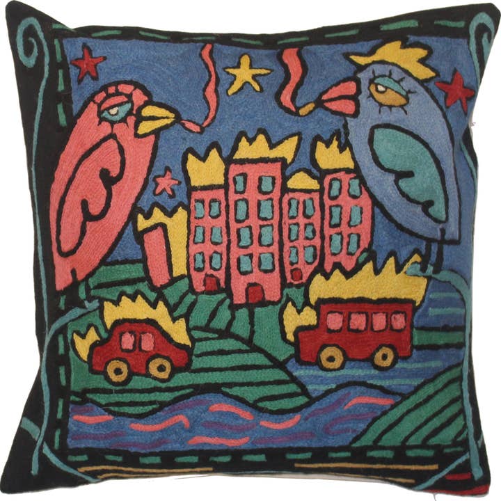 Funda de almohada de lana bordada a mano con punto de cadena, 18 pulgadas para venta al por mayor de Cashmere Crafts Inc