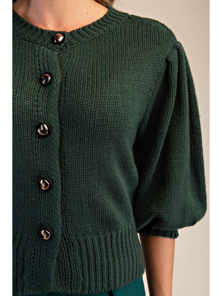 Glam - Wholesale Knit Sweater - Women's - Short Puff Sleeve Button Down Sweater14