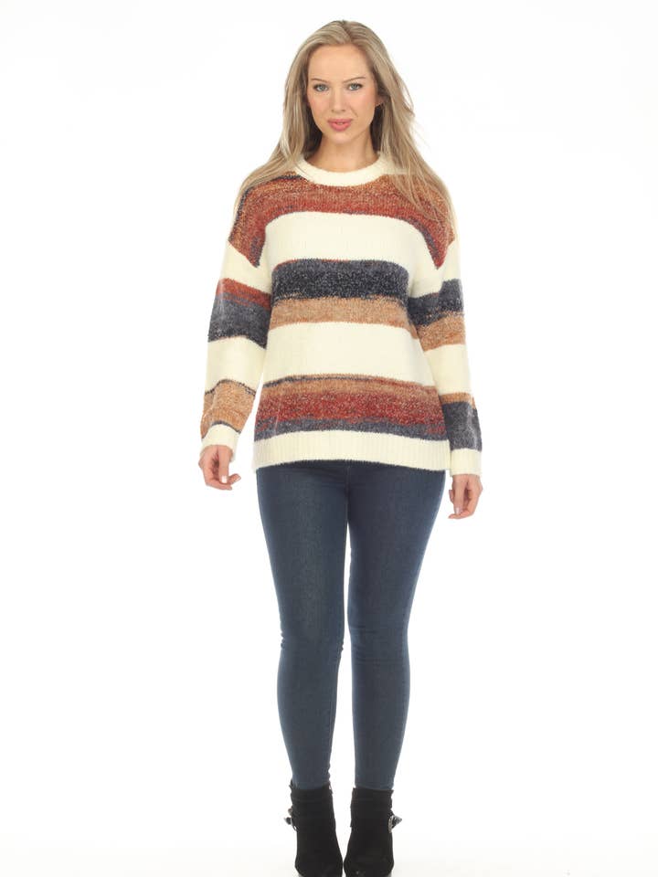 Women's Brown and White Ombre Round Neck Sweater Top for wholesale by Rising International Inc