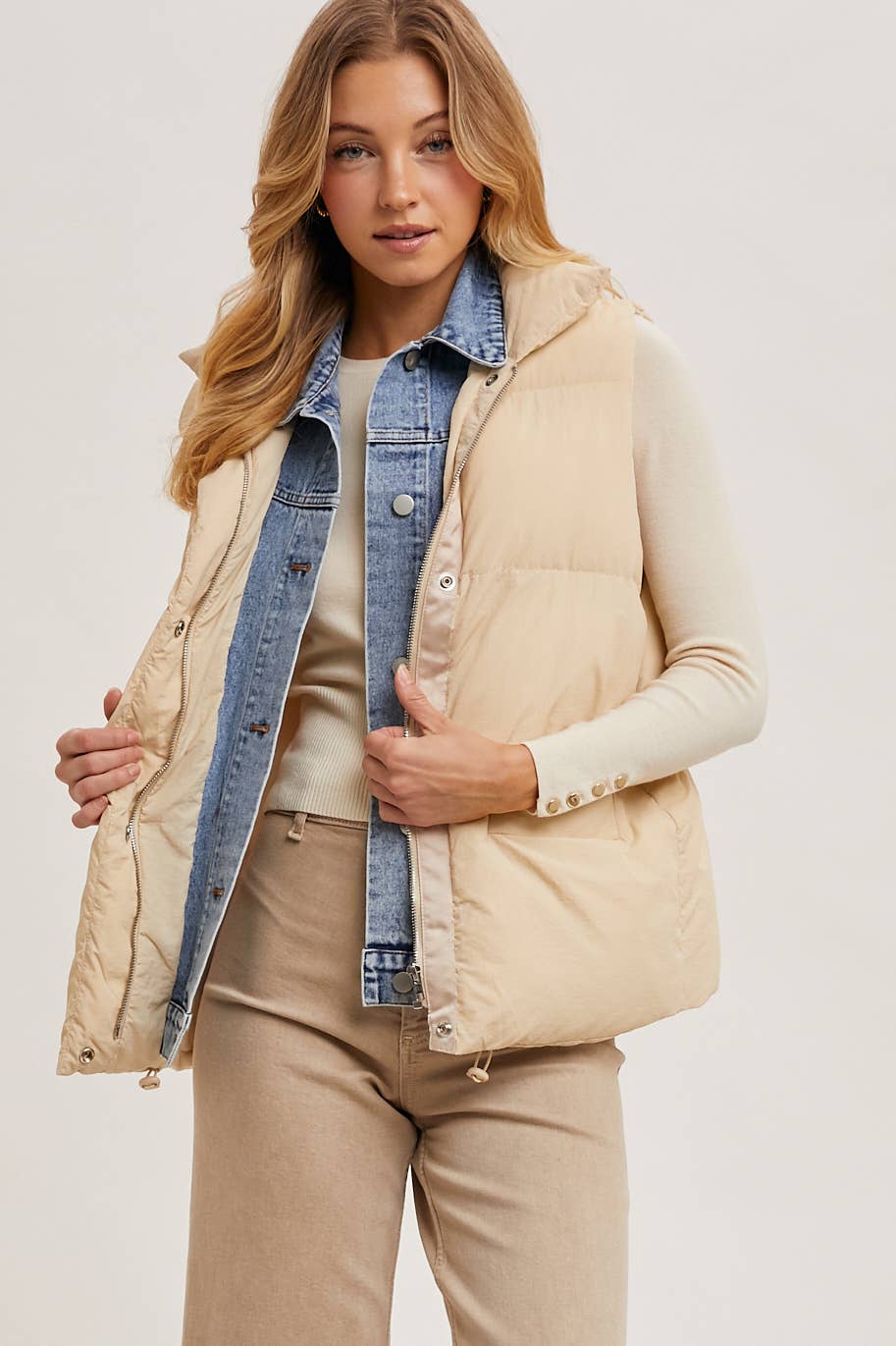 Bluivy - Wholesale Outerwear Vest - Women's - DENIM LAYERED PUFFER VEST8