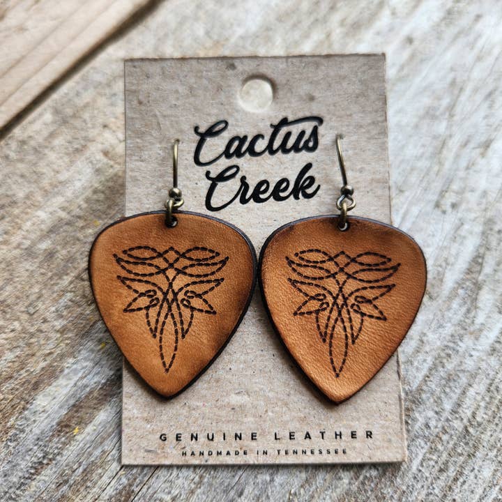 Cocklebur & Co. - Wholesale Dangle Earrings - "Nashville" Handmade Tooled Leather Western Earrings5