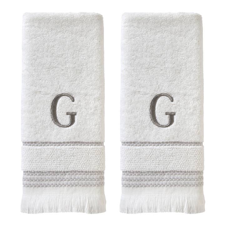 Casual Monogram “G” 2-Piece Cotton Hand Towel Set, White for wholesale by SKL HOME