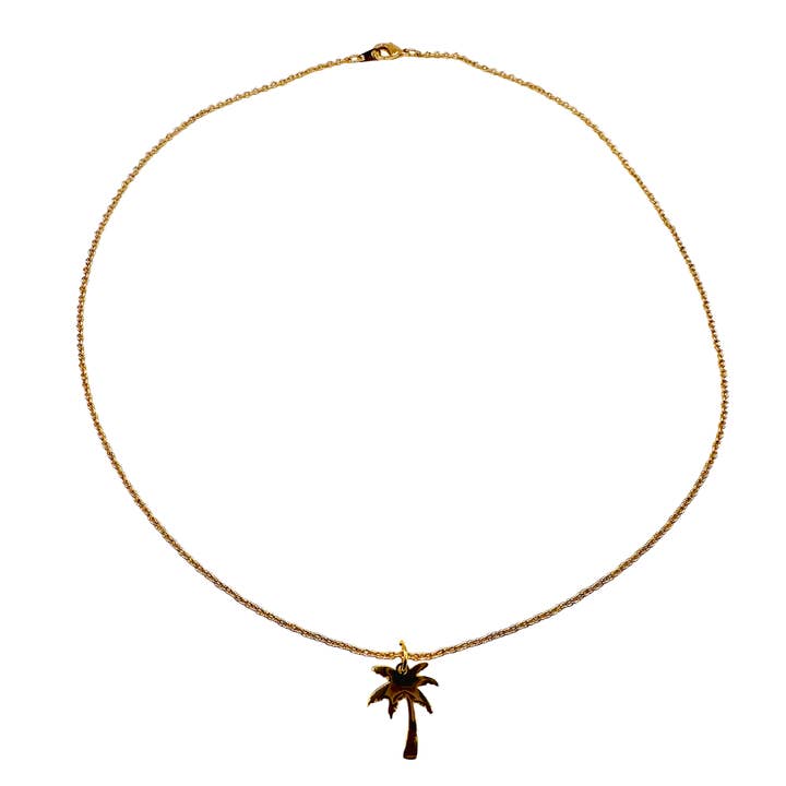 Golden Palm Destination Charm Necklace for wholesale by Alisa Michelle Designs Inc.