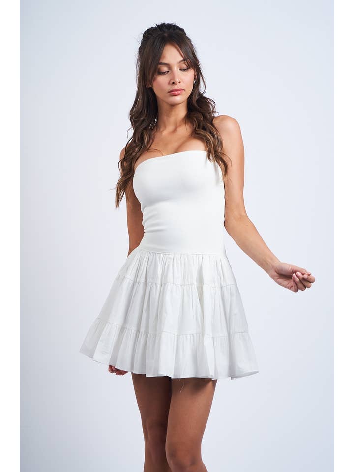 Sky to Moon - Wholesale Dress - Women's - SOLID COLOR DROP-WAIST TIERED TUBE MINI DRESS28