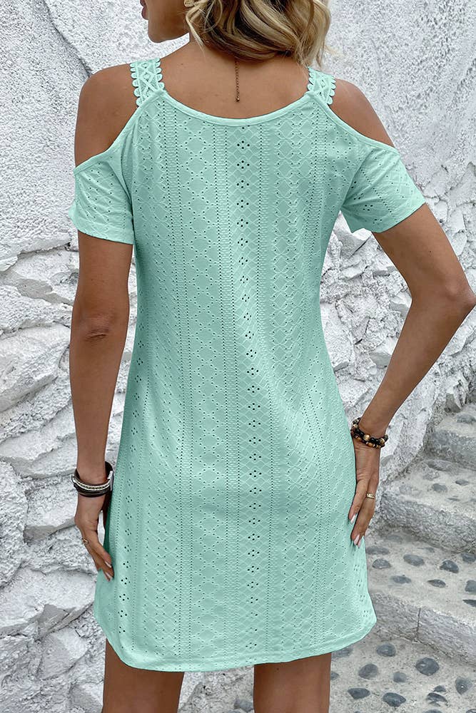 UNISHE - Vente Robe – femme - Robe à épaules dénudées en dentelle jacquard unie ZK8213