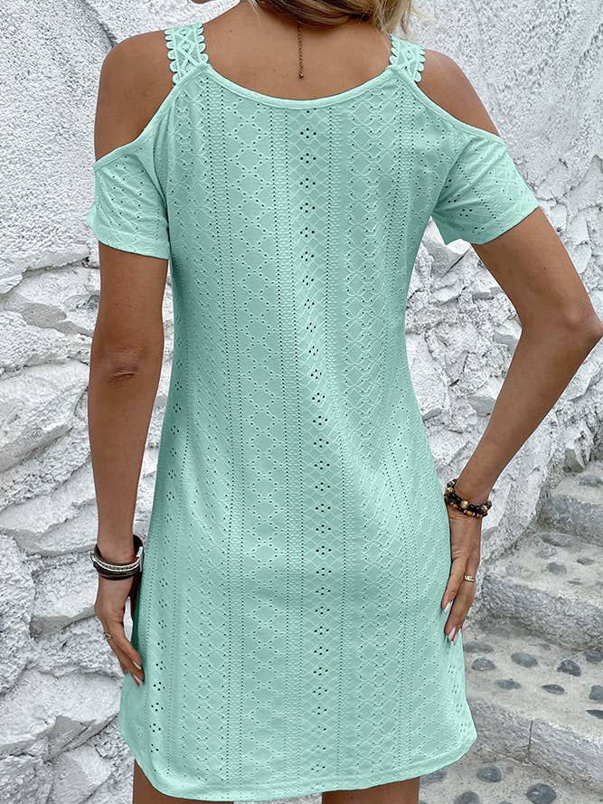 UNISHE - Venta al por mayor Vestido - Mujer - Vestido liso con cinta de encaje jacquard y hombros descubiertos ZK8217