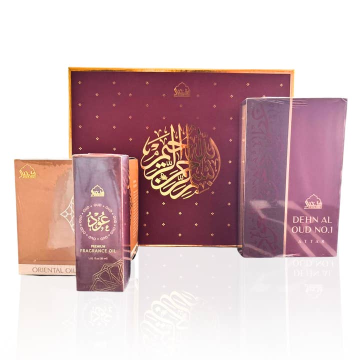 Oud Gift Set for Ramadan & Eid | Attar, Diffuser Oil, Burner for wholesale by Dukhni