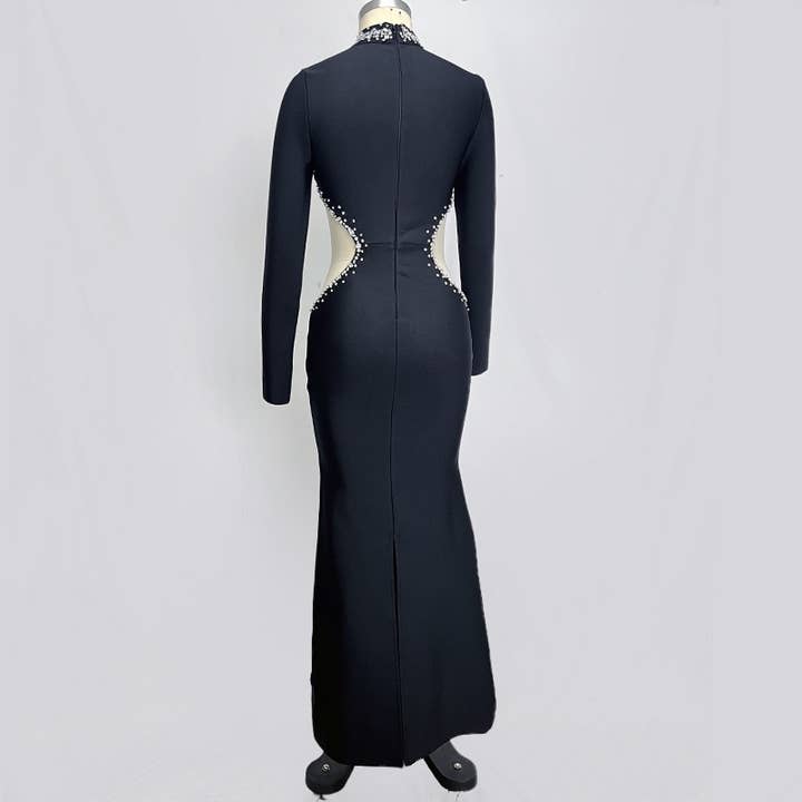 DR325 Elegant Rhinestone Black Bandage Maxi Gown for wholesale on Faire