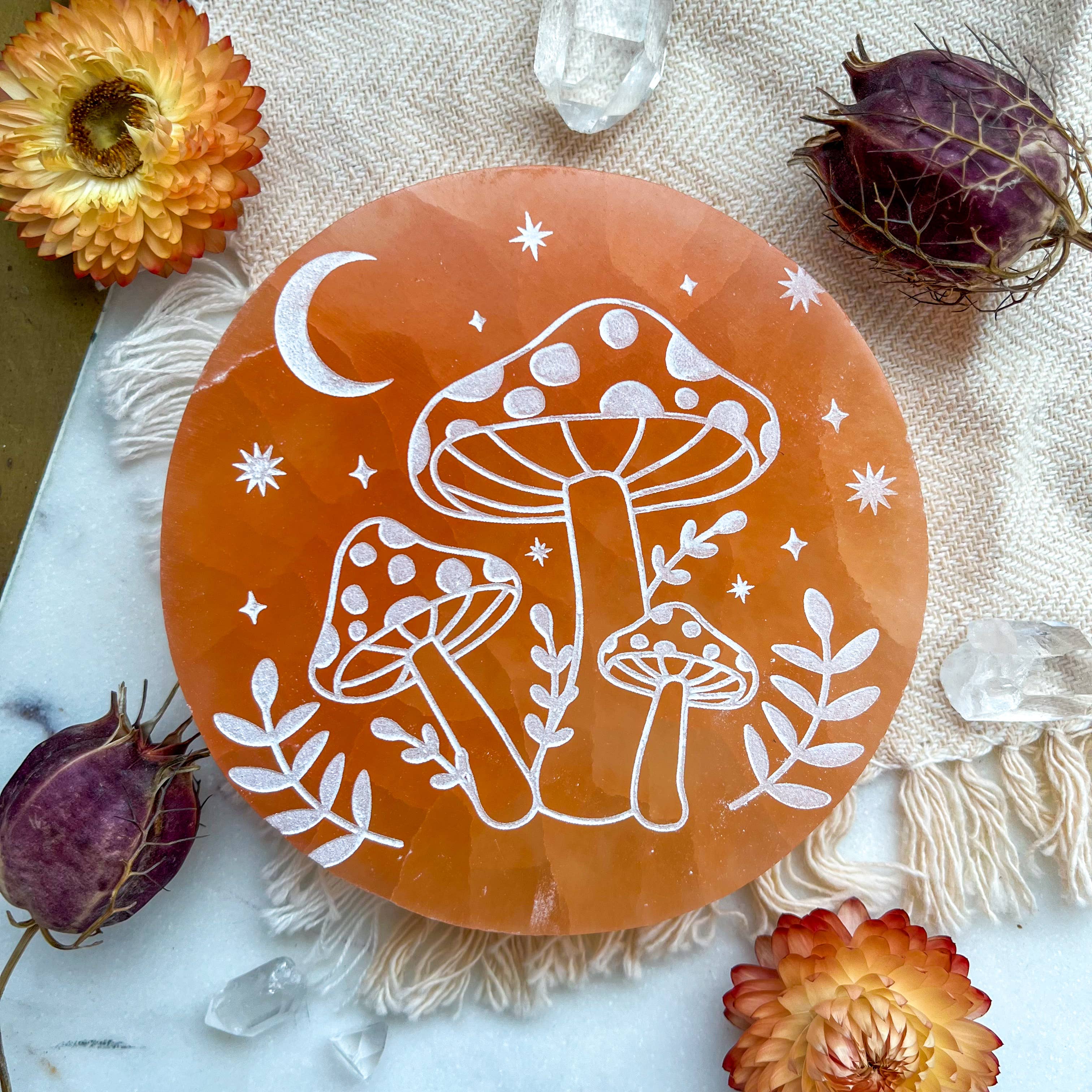 Fractalista Designs – wholesale Crystal-charging plate – "Mushroom" Halloween Selenite Charging Plate Spooky Decor