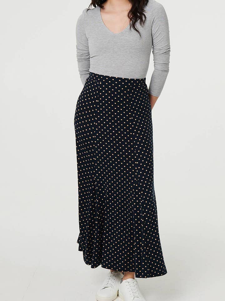 Maxirock mit hohem Bund und A-Linie im Polka-Dot-Design für den Großhandel von Stellalondon