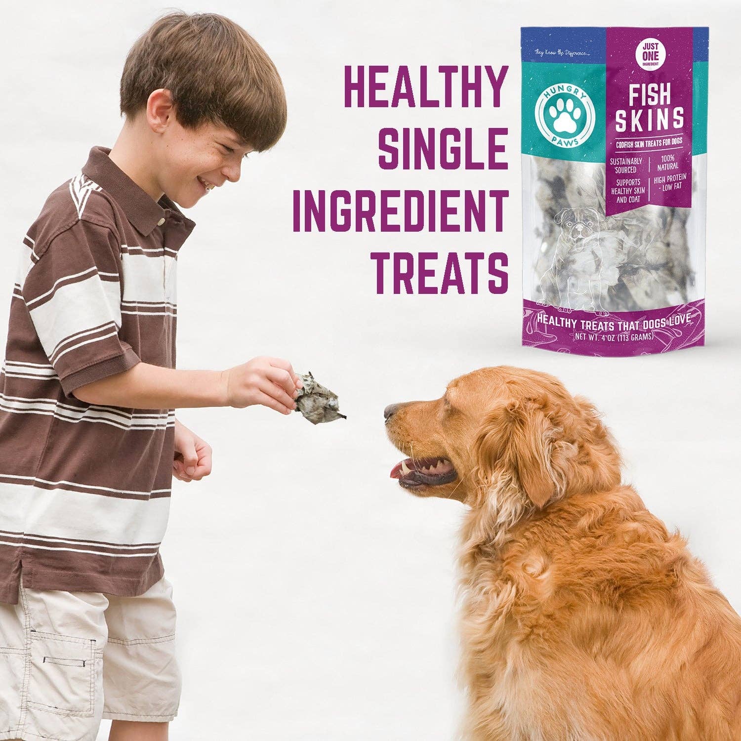 Hungry Paws - Wholesale Pet Treats - Dog - Fish Skins - Single Ingredient Cod Fish Skin 4-oz10
