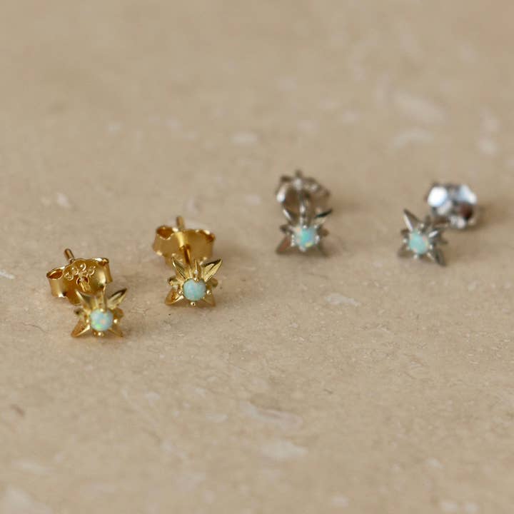 Gold or Silver Opal Starburst Studs for wholesale by Little Nell Jewellery