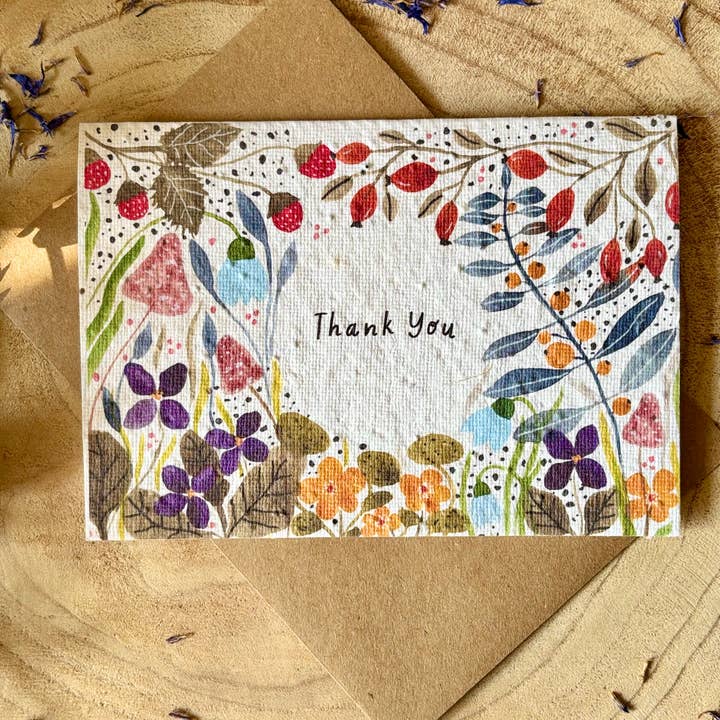 Plantable Seed Paper Thank You Card, Blank Inside for wholesale by Erika's Whimsical Art
