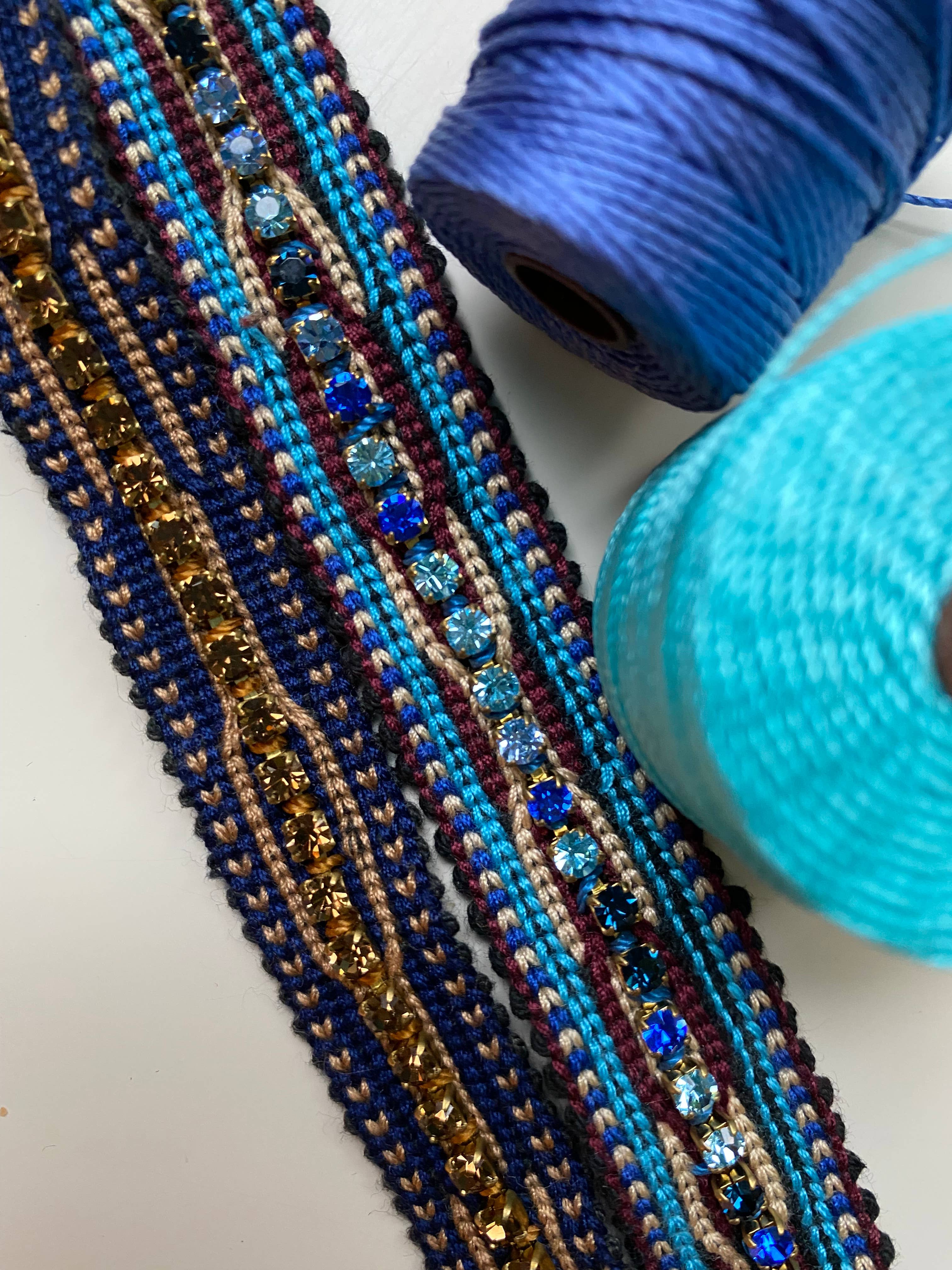 Tezeè - Wholesale Beaded Bracelet - Ikat fabric bracelet with rhinestones9