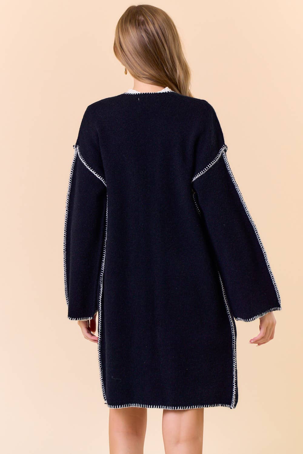Noir Cardigan ouvert à manches longues cousu en couverture - 1755C en vente sur Faire3