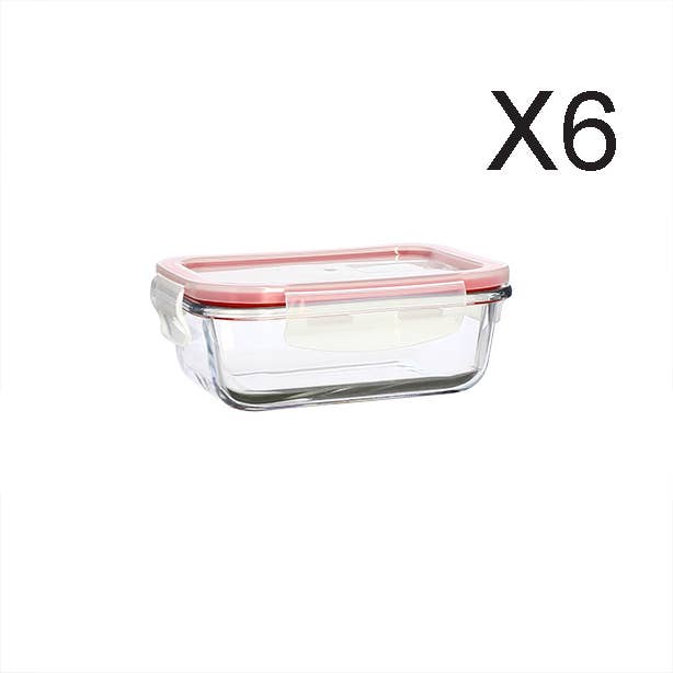 Menastyl - Wholesale Food Storage Container - Set of 6 37cl rectangular airtight glass containers1