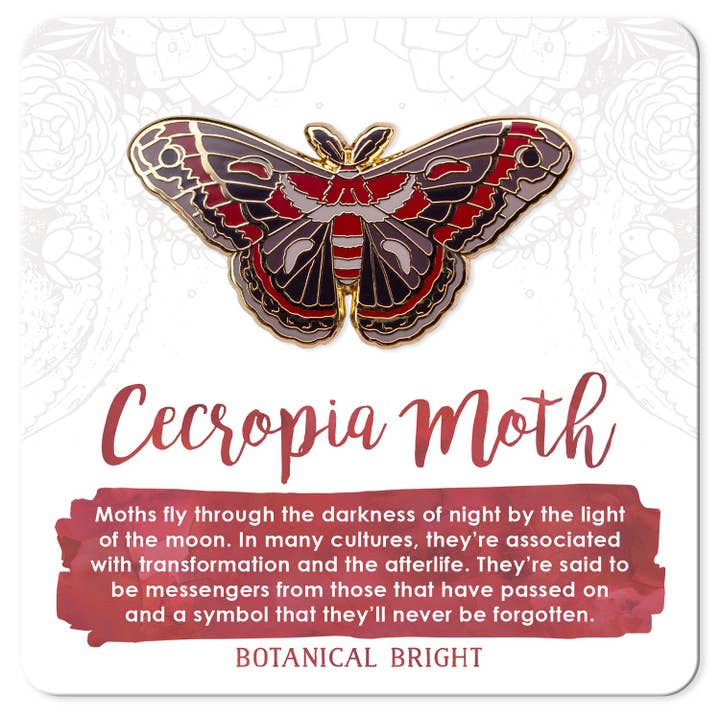 Cecropia Moth Enamel Pin for wholesale by Botanical Bright