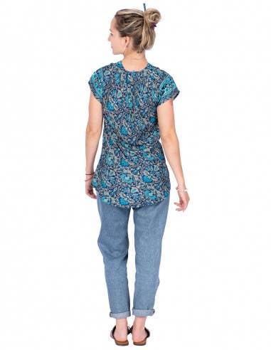 Blue Silk Asymmetric Top for wholesale on Faire4