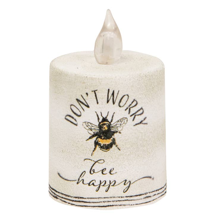 Don't Worry Bee Happy Flame Timer Pillar - 2.25" x 2.5" for wholesale by The Hearthside Collection