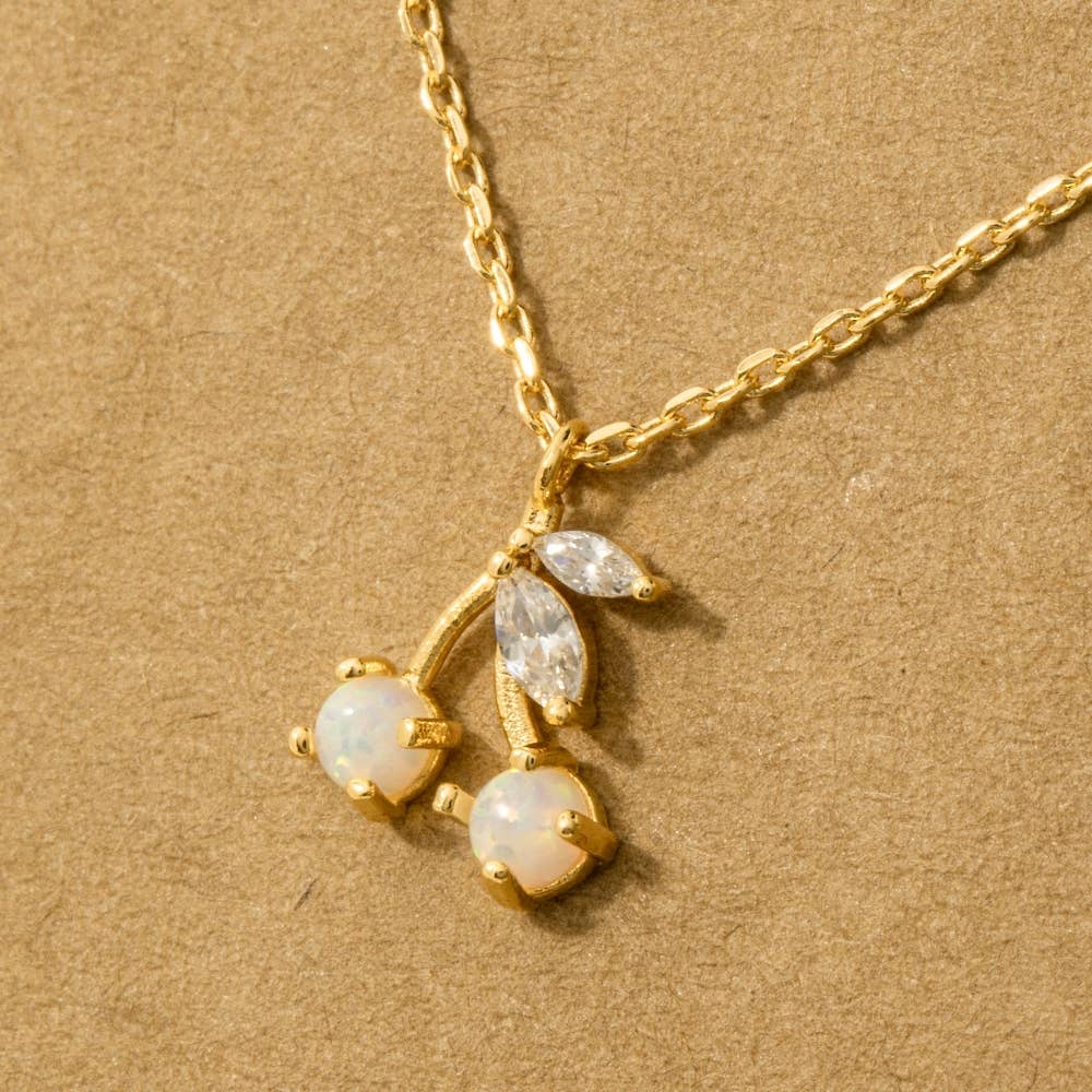 Fame Accessories - Wholesale Pendant/Charm Necklace - Gold Dipped Opal And Cz Cherry Pendant Necklace3