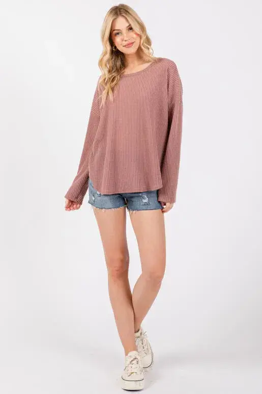 Final Touch - Wholesale Gebreide top - Dames - Geborstelde Wafel Lange Mouw Top - NT3130916