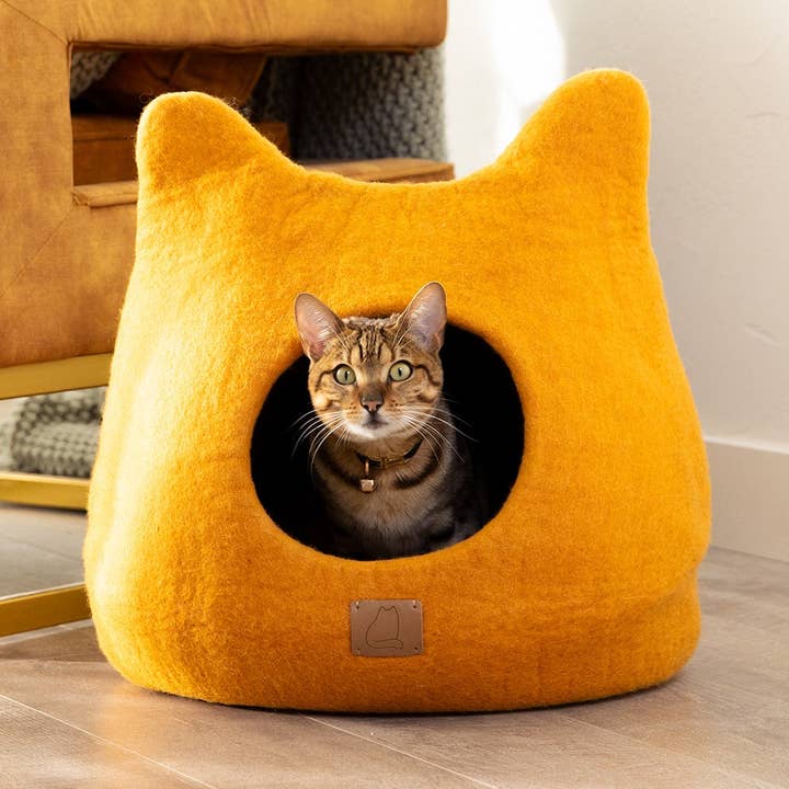 Cama Whimsical Cat Ear Cave - Laranja Fogo por atacado de Fuzzy cove