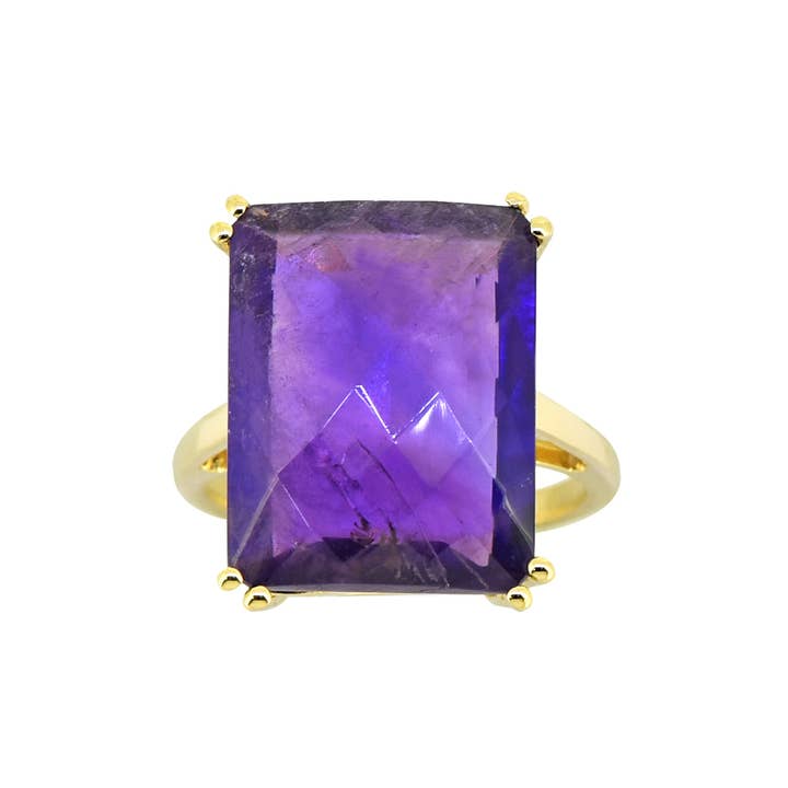 Vergoldeter 925er Silber Royal Prism rechteckiger Amethyst-Ring für den Großhandel von Tiramisu