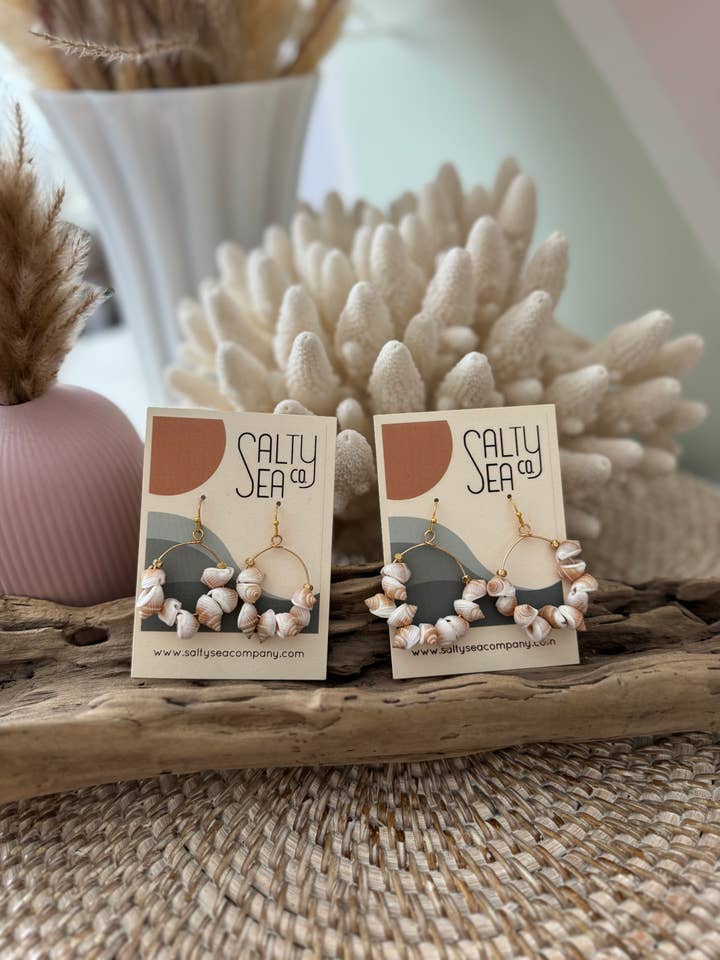 Orange Tapok Shell Hoop Earrings - Set of 2 for wholesale by Salty Sea Company