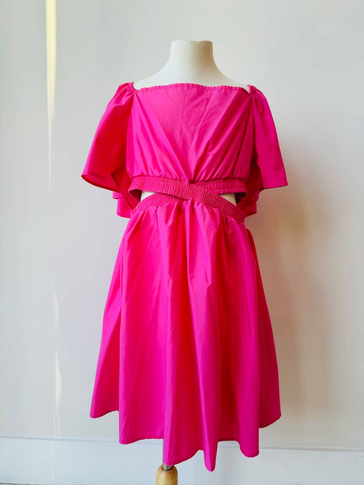 Vestido Meridian hot pink recortado para raparigas por atacado de Bella Blu Designs